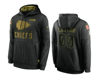 Men's Kansas City Chiefs Customized 2020 Black Salute To Service Sideline Performance Pullover Hoodie
